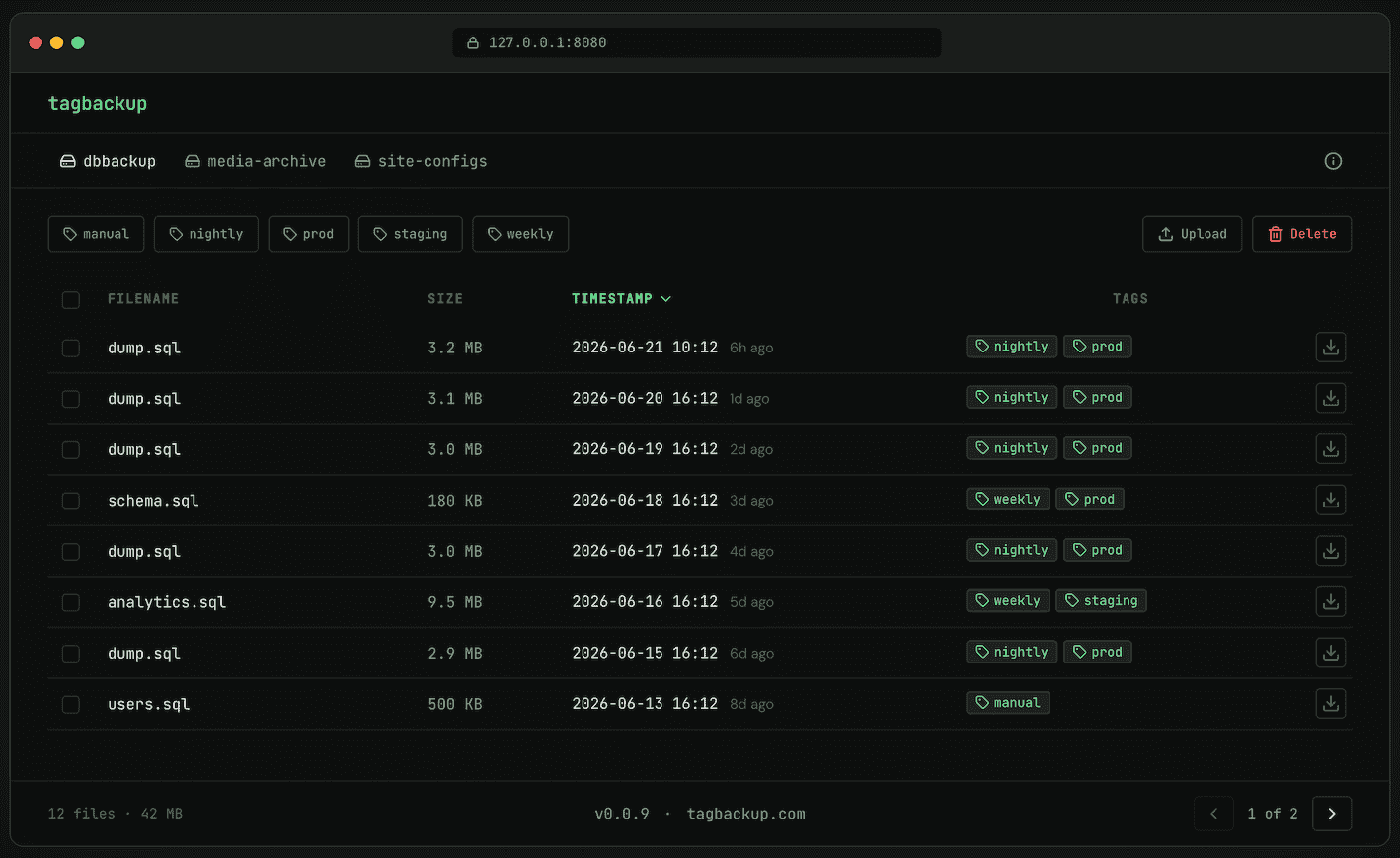 A screenshot of Tagbackup in action